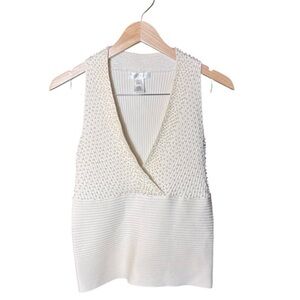 EUC Re-Posh White House Black Market Cream Pearl Encrusted Sweater Tank SZ L